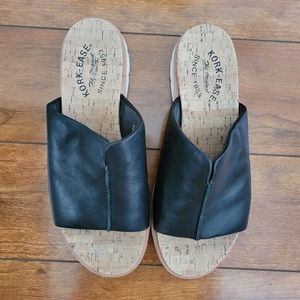 Kork-Ease Black Leather Slide Sandals Size 8M